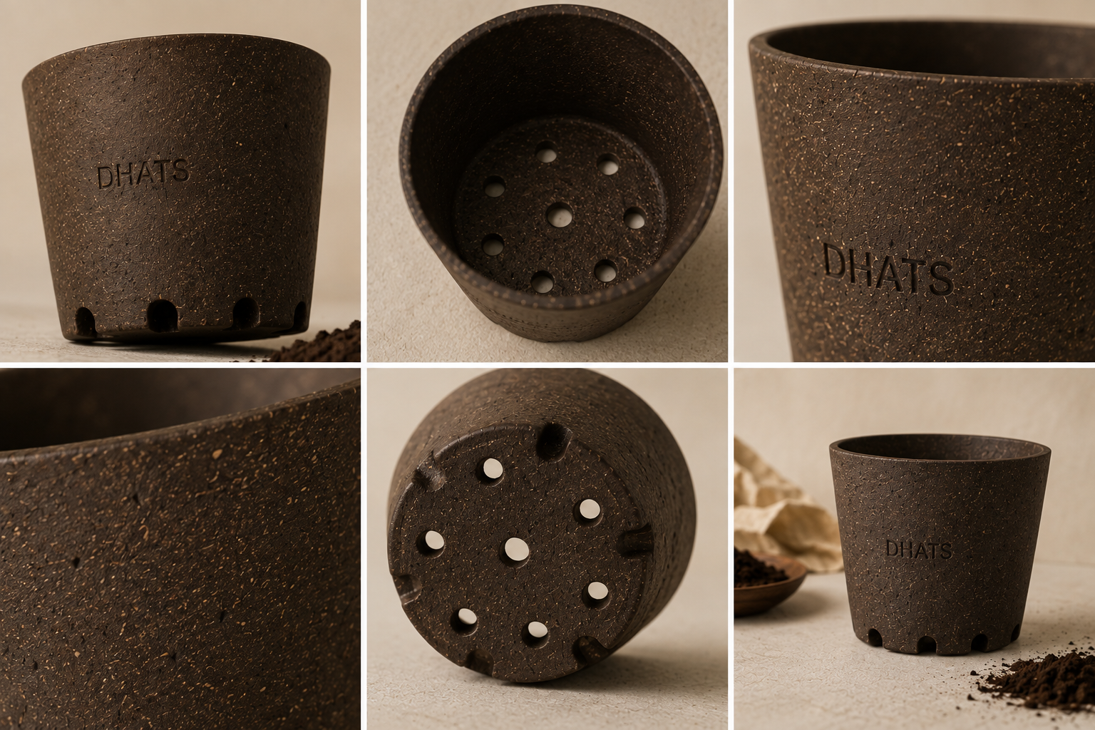 DHATS coffee ground flower pot detail